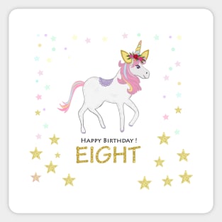 Eighth birthday. Eight. Unicorn Birthday invitation. Party invitation greeting Sticker